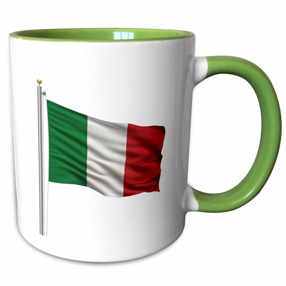 3drose, Flag of Italy on a Flag Pole Over White Italian, 11oz Two-tone Green Mug
