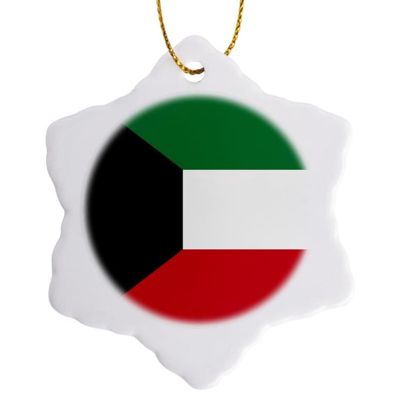 3drose, Flag of Kuwait Square - Black Green White Red - Alam Baladii Derti - Arabic Country - Arab World, 3 inch Snowflake Porcelain Ornament
