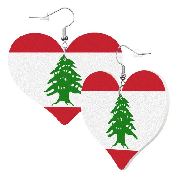 Flag Of Lebanon Leather Heart Earrings Dangle For Women Love Earrings Lightweight