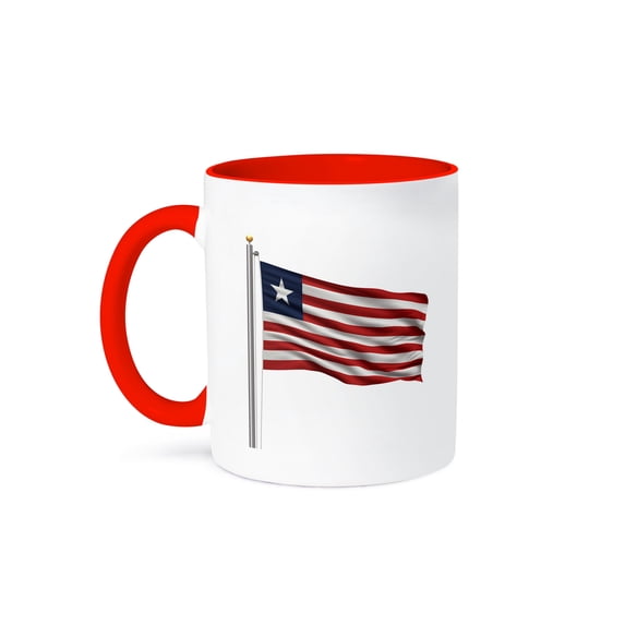 3dRose, Flag of Liberia on a flag pole over white Liberian, 11oz Two-Tone Red Mug
