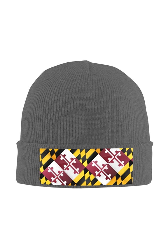 Flag Of Maryland Beanie Hat Knit Hat Skull Cap for Men Women Winter Hat Deep Heather