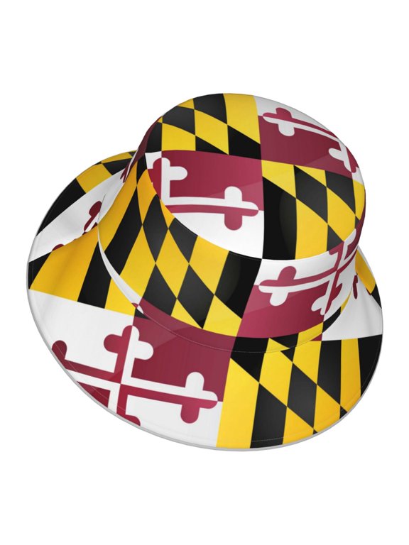 Flag Of Maryland Bucket Hat Stripe Beach Fisherman Hats For Women Men Reversible Double-Side-Wear With Reflective