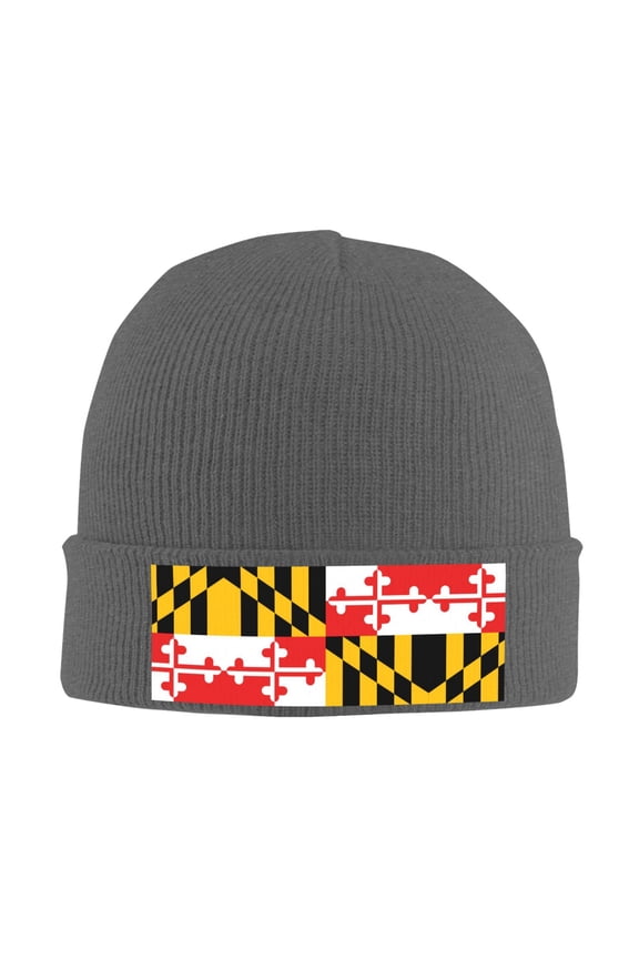 Flag Of Maryland Pattern Beanie Hat Knit Hat Skull Cap for Men Women Winter Hat Deep Heather