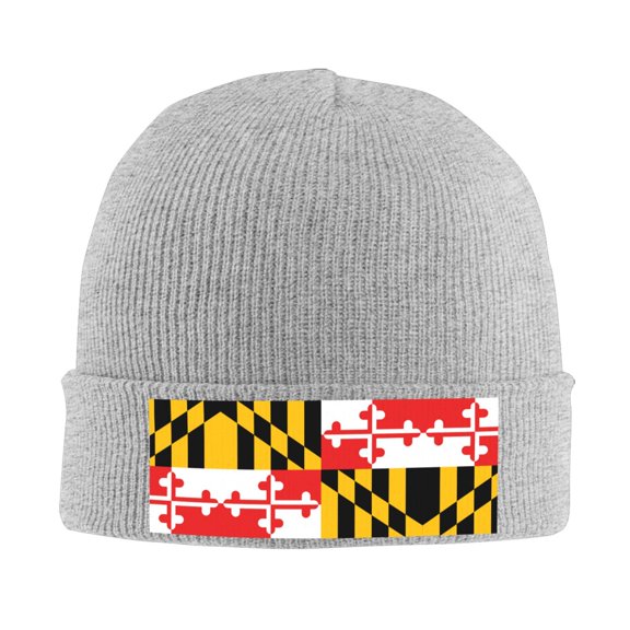 Flag Of Maryland Pattern Beanie Hat Knit Hat Skull Cap for Men Women Winter Hat Gray