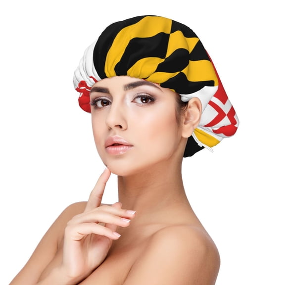Flag Of Maryland Pattern Satin Bonnet Adjustable Hair Bonnet For Sleeping Hair Bonnets For Women Curly Natural Hair
