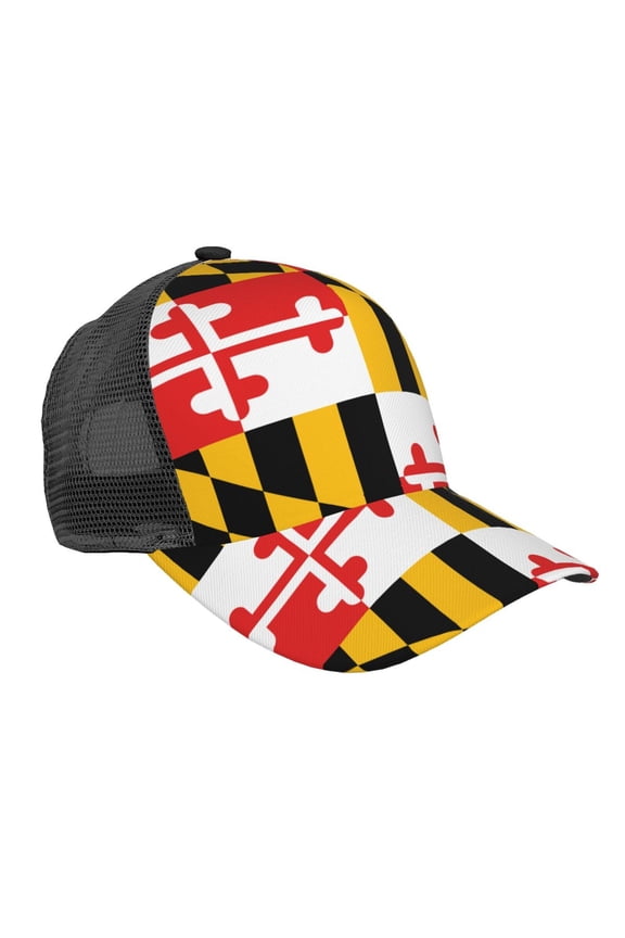 Flag Of Maryland Pattern Snapback Trucker Hats Baseball Caps Adjustable Mesh Back Ball Caps For Men Women