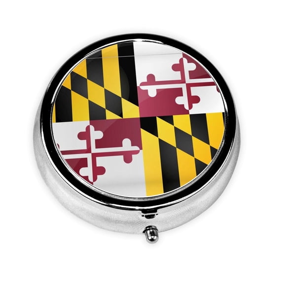 Flag Of Maryland Pill Case Pill Box Round 3 Compartment Small Pill Organizer For Purse Or Pocket Small Roud Pill Box