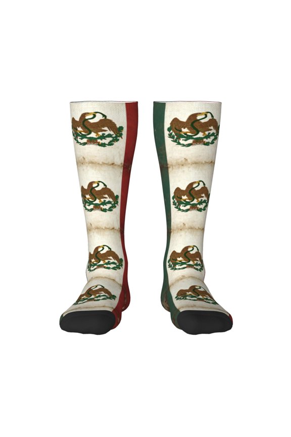 Flag Of Mexican Knee High Socks for Women Long Leg Warmers Socks