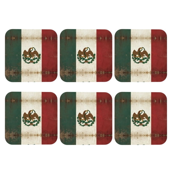 Flag Of Mexican Leather Drink Coasters for Drinks (6 Pack) for Tabletop Protection Square