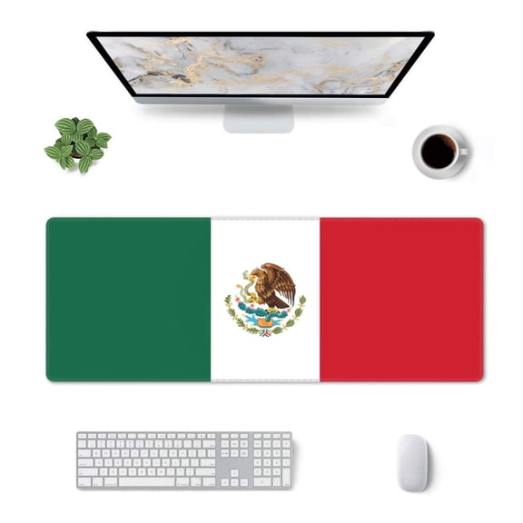 Flag-Of-Mexico Large Non-Slip Rubber Base Mousepad Keyboard Mouse Mat Desk Pad With Stitched Edges 31.5x11.8inch