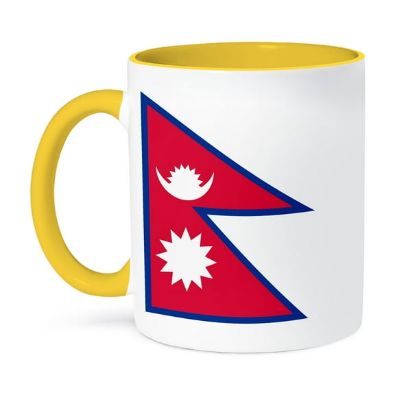 3dRose, Flag of Nepal - Nepalese rhododendron red white blue - sun crescent moon - South Asia world country, 15oz Two-Tone Yellow Mug