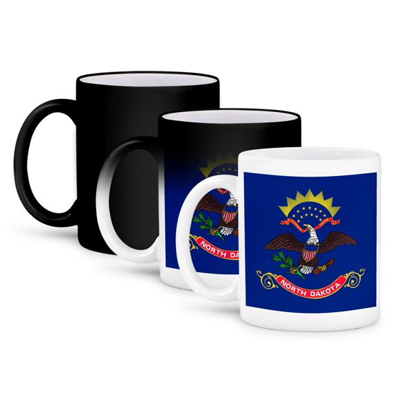 3dRose, Flag of North Dakota ND - US American United State of America USA dark navy blue olive branch eagle, 11oz Magic Transforming Mug