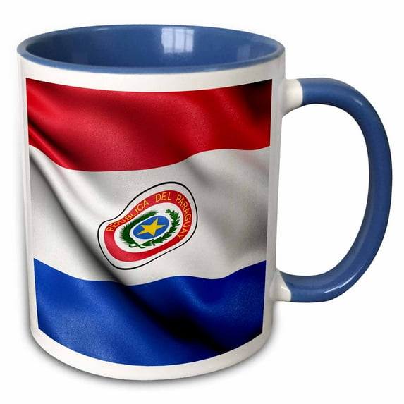 3drose, Flag of Paraguay of Waving in the Wind, 15oz Two-tone Blue Mug