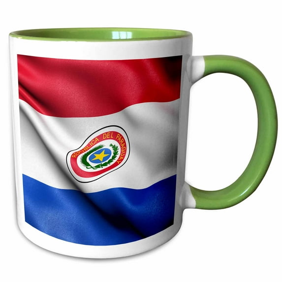 3drose, Flag of Paraguay of Waving in the Wind, 15oz Two-tone Green Mug