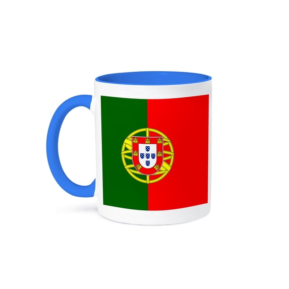 3dRose, Flag of Portugal - Portuguese red and green with coat of arms shield - supporter fan country world, 11oz Two-Tone Blue Mug