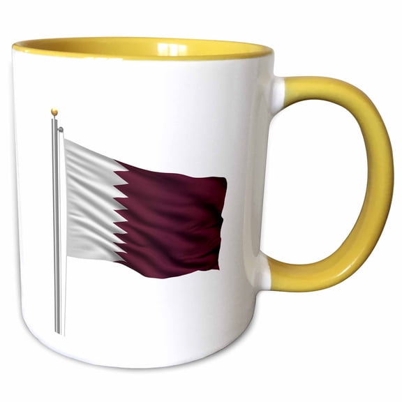 3drose, Flag of Qatar on a Flag Pole over White Qatari, 11oz Two-tone Yellow Mug