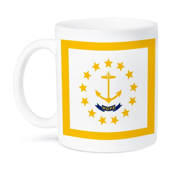 3dRose, Flag of Rhode Island RI - US American United State of America USA - Yellow anchor Hope on white, 11oz Mug