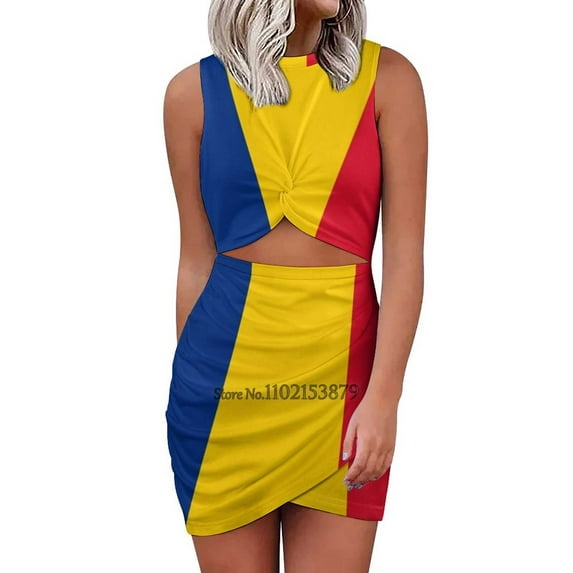 Flag Of Romania Square Neck Dress Summer Dress Women Elegant Halter Print Dress Romania Romania Dresses For Women Party Dress