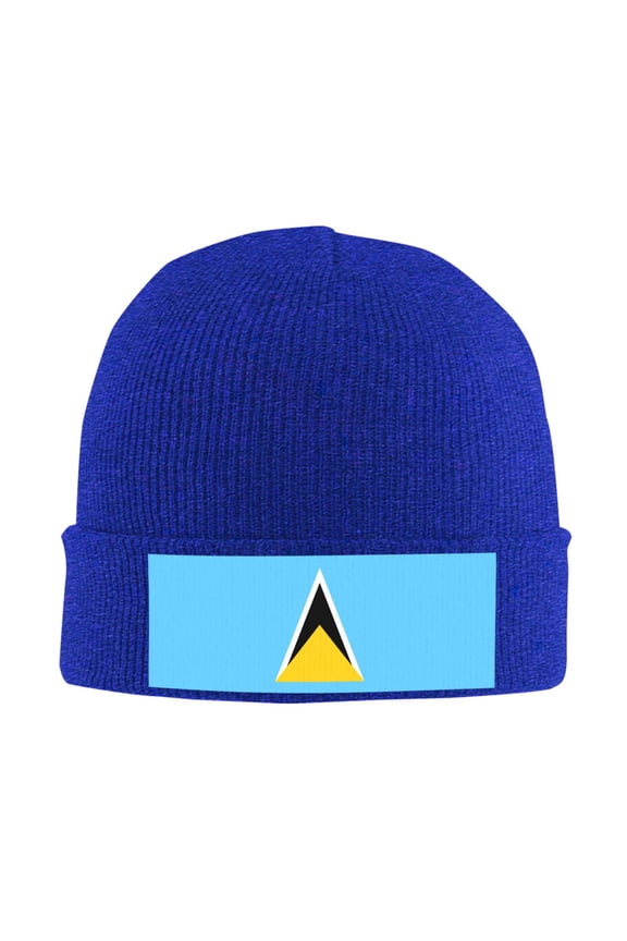 Flag Of Saint Lucia Beanie Hat Men Women Warm Printed Cap Knit Beanies Hats Outdoor Winter Blue