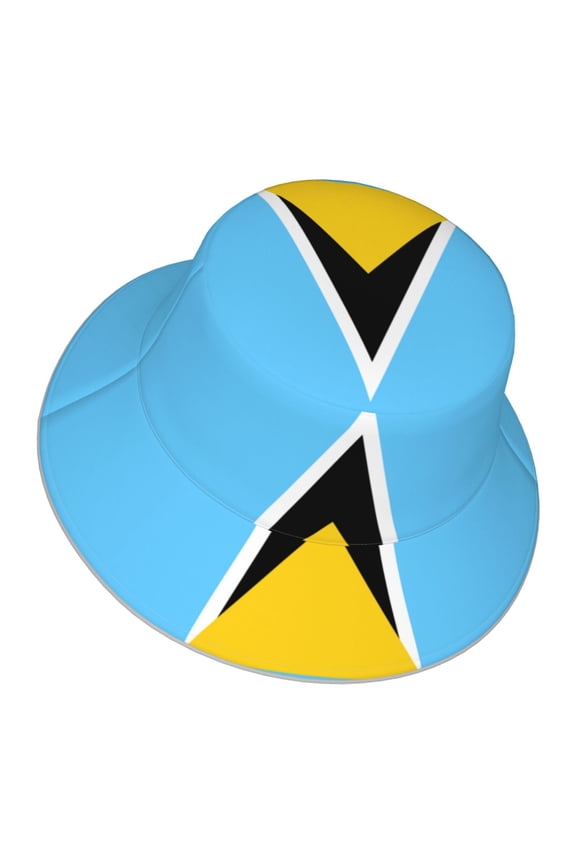Flag Of Saint Lucia Bucket Hat Stripe Beach Fisherman Hats For Women Men Reversible Double-Side-Wear With Reflective