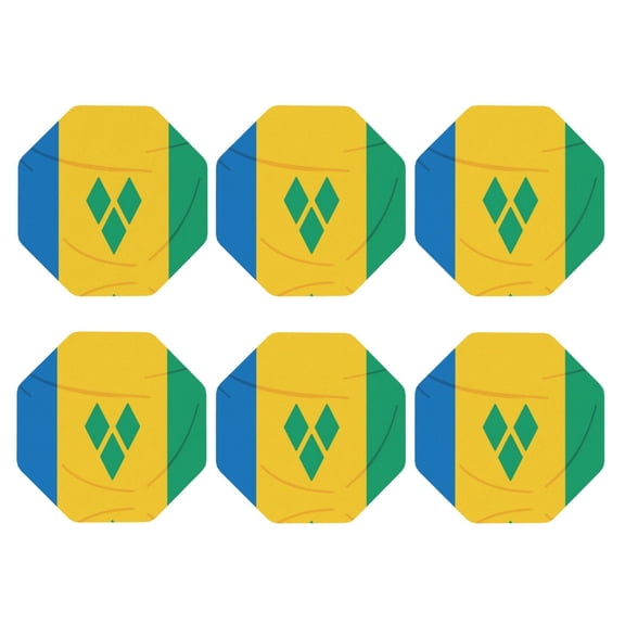 Flag Of Saint Vincent And The Grenadines Leather Coasters for Drinks Perfect for Living Room, Kitchen, or Outdoor Use Set of 6 Octagon