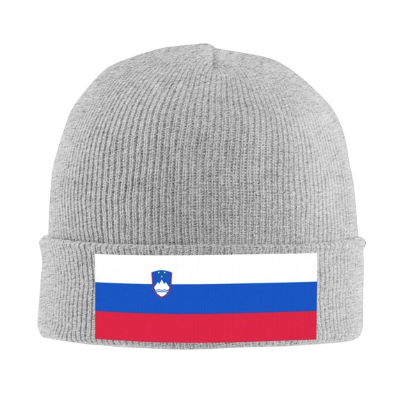 Flag Of Slovenia Winter Beanie Hats for Men Women Warm Cozy Knitted Cuffed Skull Cap Gray