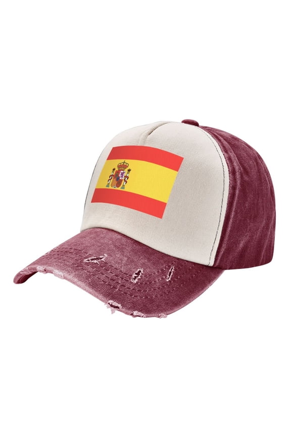 Flag Of Spain Baseball Cap Distressed Adjustable Vintage Cotton Denim Hat for Women Men
