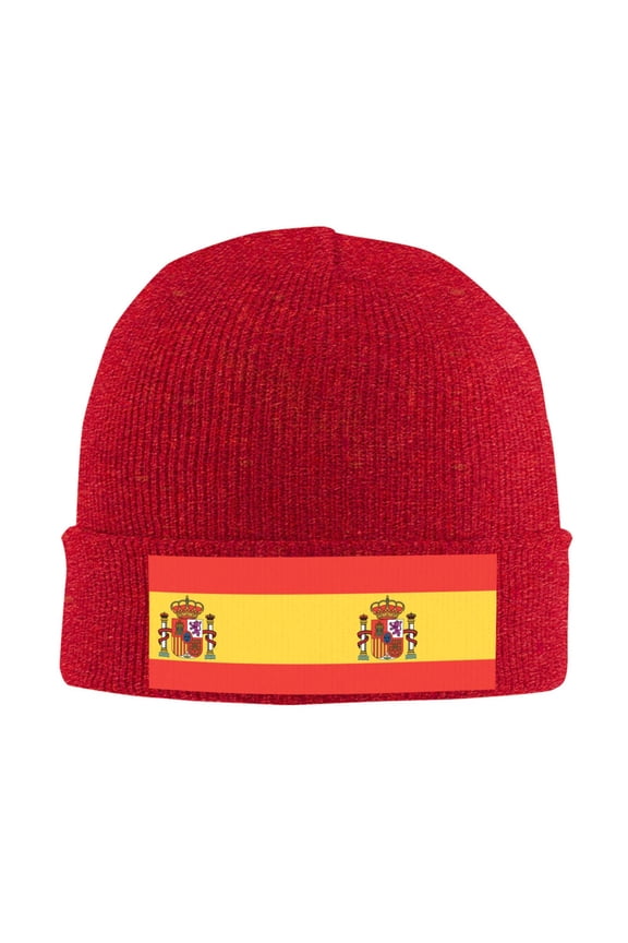 Flag Of Spain Beanie Hat Men Women Warm Printed Cap Knit Beanies Hats Outdoor Winter Red
