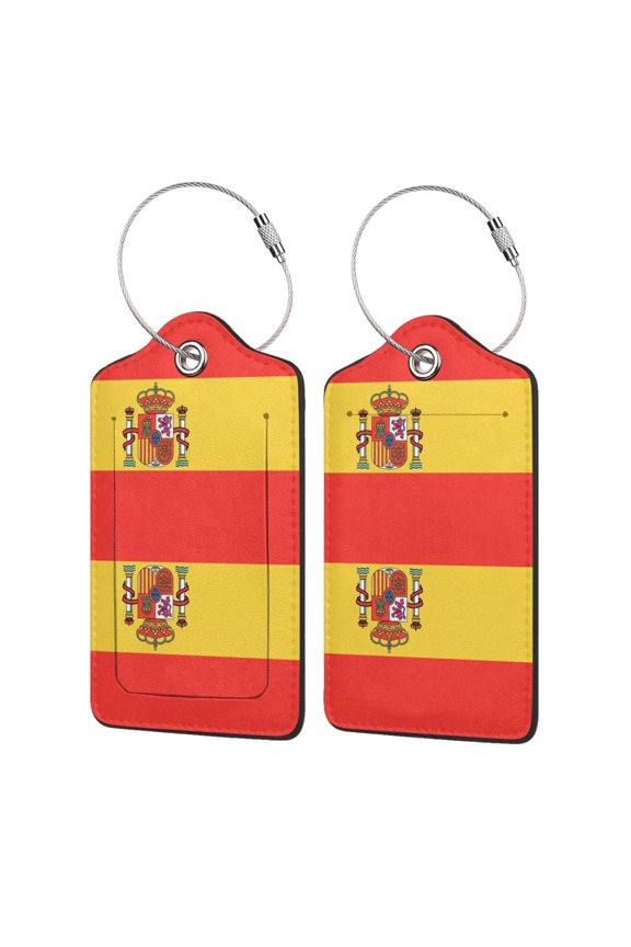 Flag Of Spain Leather Luggage Tags with Full Privacy Cover Stainless Steel Loop for Travel Bag Suitcase 1 PCS