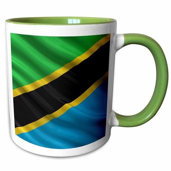 3drose, Flag of Tanzania Waving in the Wind, 15oz Two-tone Green Mug