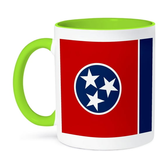 3dRose, Flag of Tennessee TN - US American United State of America USA - red blue circle 3 white stars, 11oz Two-Tone Green Mug