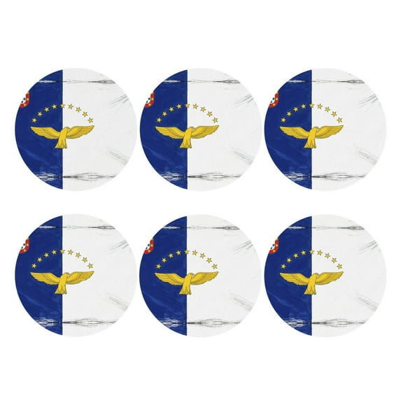 Flag Of The Azores Set of 6 Faux Leather 4 Inch Coasters Drinks Tabletop Home Dinning Round Shape