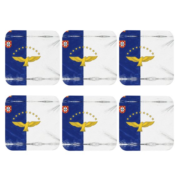 Flag Of The Azores Set of 6 Faux Leather 4 Inch Coasters Drinks Tabletop Home Dinning Square