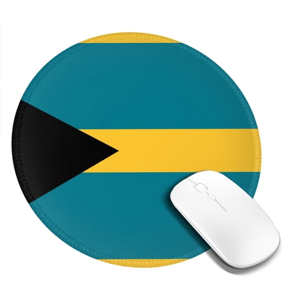 Flag Of The Bahamas Round MousePad with Stitched Edge Non-Slip Rubber Base Mouse Mat for Office & Home (7.9 x 7.9)