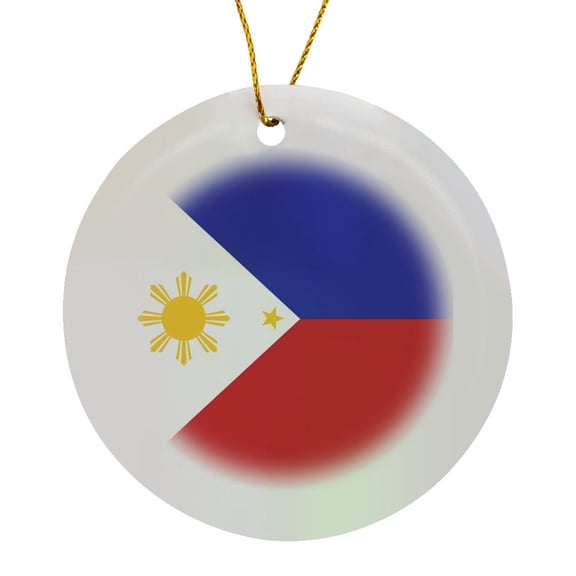 3drose, Flag of the Philippines Filipino Blue Red White with Golden Yellow Sun and Stars Pambansang Watawat, Circle Porcelain Ornament