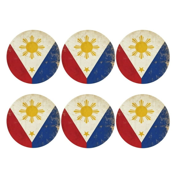 Flag Of The Philippines Leather Drink Coasters for Drinks (6 Pack) for Tabletop Protection Round Shape