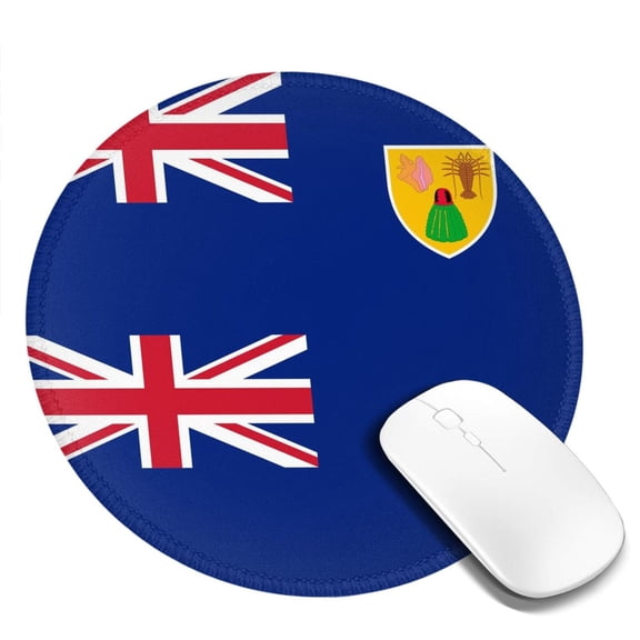 Flag Of The Turks And Caicos Island Round MousePad with Stitched Edge Non-Slip Rubber Base Mouse Mat for Office & Home (7.9 x 7.9)