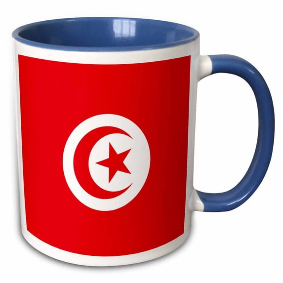 3drose, Flag of Tunisia - Tunisian Red and White Crescent Moon and Star - North Africa African Arab Country, 15oz Two-tone Blue Mug