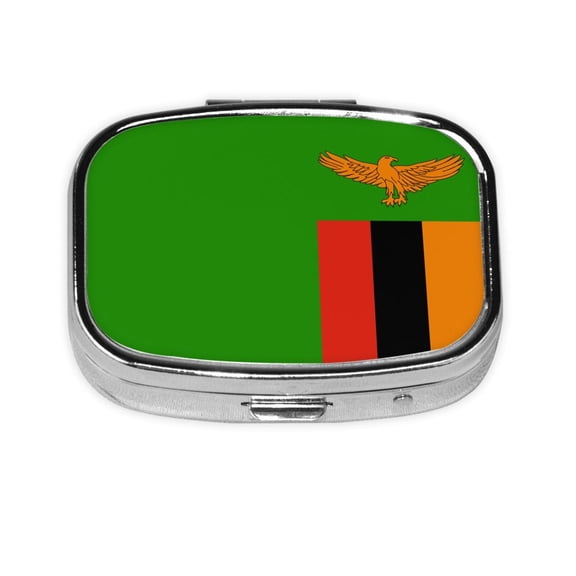 Flag Of Zambia Small Pill Case For Pockets & Purses 2 Compartment Travel Medicine Organizer