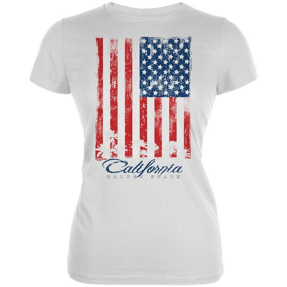Flag Palm Trees California Golden State Juniors Soft T Shirt White SM