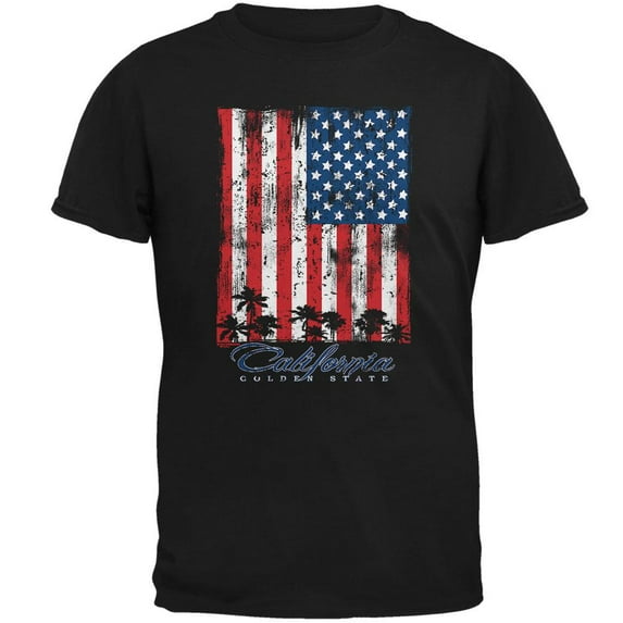 Flag Palm Trees California Golden State Mens T Shirt Black SM