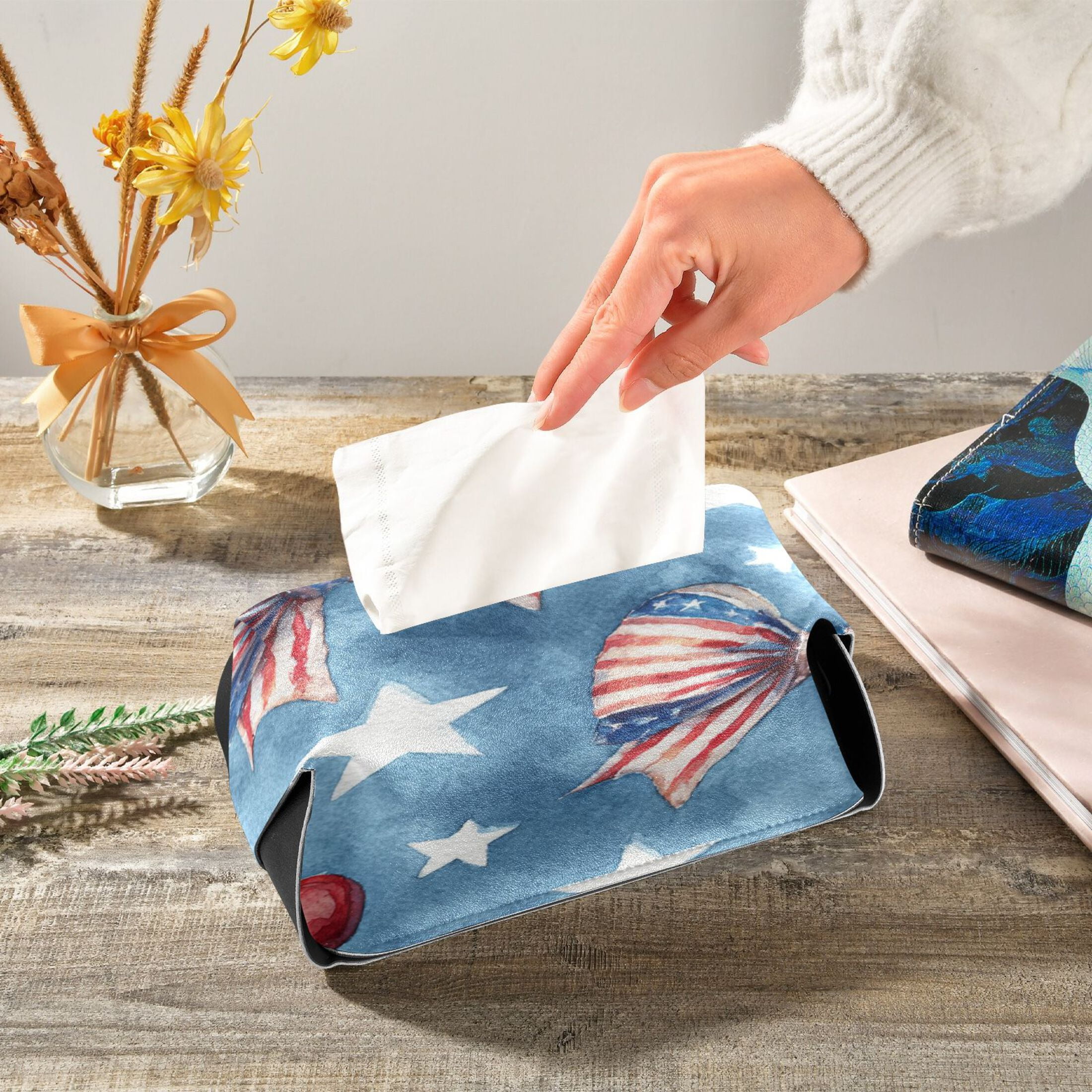 Flag Pattern Bows Stars Cherries Watercolor Leather Tissue Box Cover ...