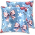 thumbnail image 1 of Flag Pattern Bows Stars Cherries Watercolor Throw Pillow Covers Pillowcases 20 x 20 Inch Home Decor 2 Packs for Bedroom Sofa, 1 of 6