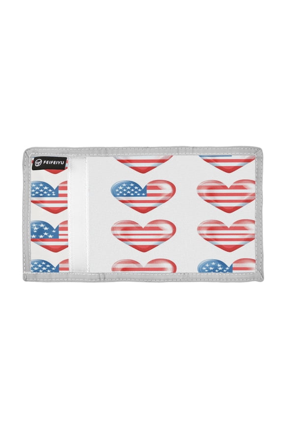 Flag Pattern Hearts Independence Days Trifold Wallets Card Holders Coin Pockets with Lanyards Portable Unisex
