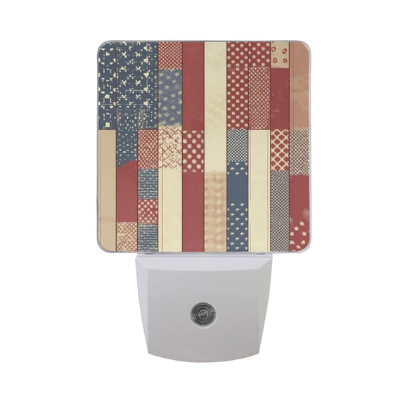Flag Pattern Patchwork LED Night Light with Smart Sensor Plug Into Wall Dusk to Dawn 2 packs