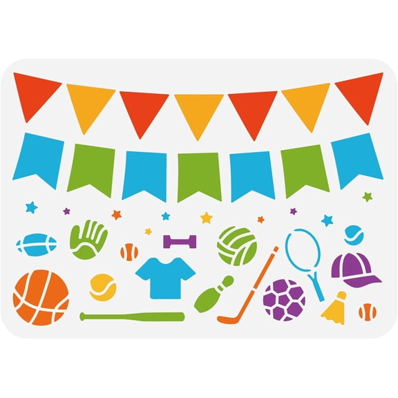 Flag Pattern Stencil 8.3x11.7inch Reusable Flags Sports Balls Jerseys PET Drawing Painting Stencils Template for Painting on Wall Furniture Wood and Paper diy Flag