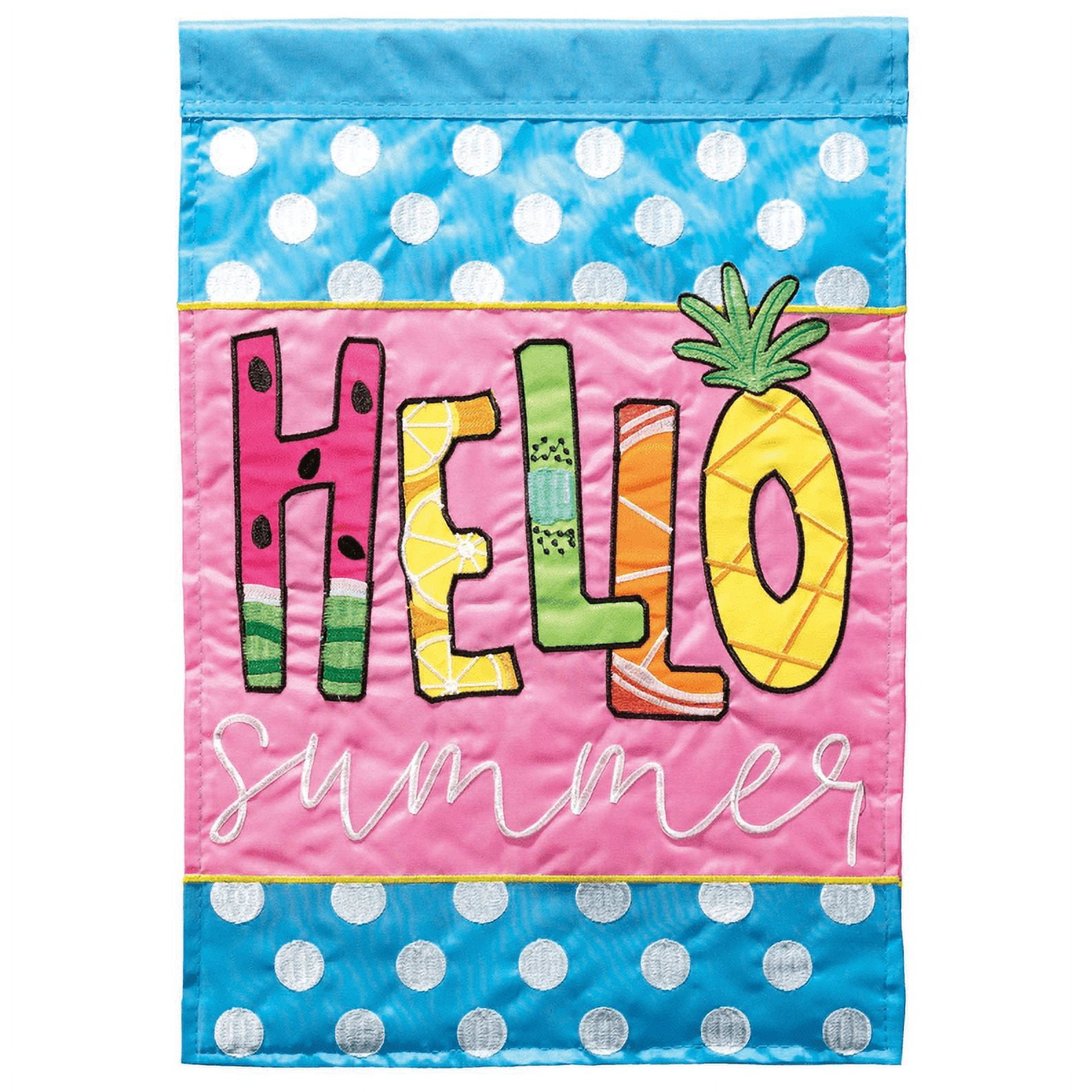 Hello Summer Pink and Blue Polyester Garden Flag