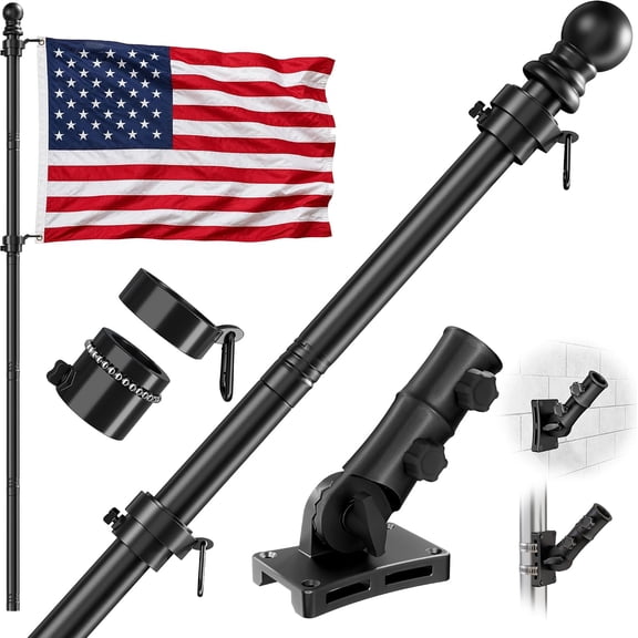 Flag Pole 5FT for Outside House 360 Spinning Anti-Tangle Rings, Black