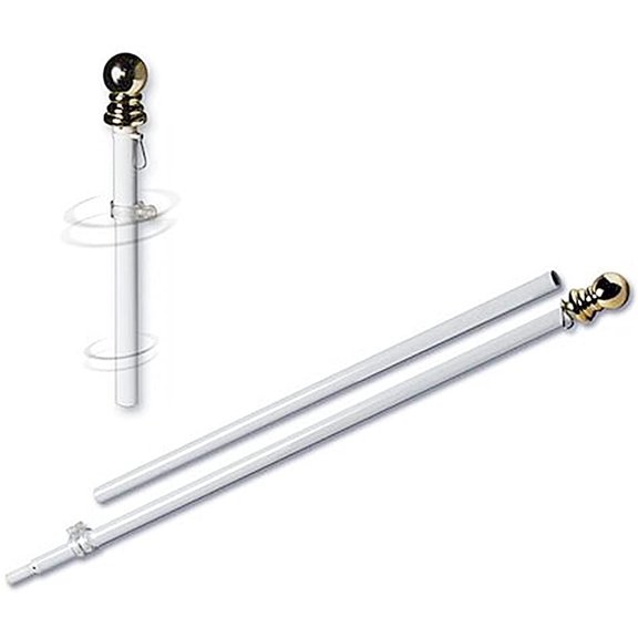 Flag Pole: 6 Foot Tangle Free Spinning Flag Pole. Residential or Commercial Flag Pole. Wind Resistant/Rust Free. (White)