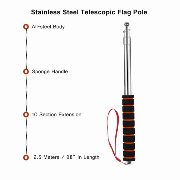 Flag Pole Flag 2m/2.5 Meters Outdoor Flagpole Stainless Steel Telescopic Flagpole for Teachers' Teaching Pointer Tour Guide Banner 79